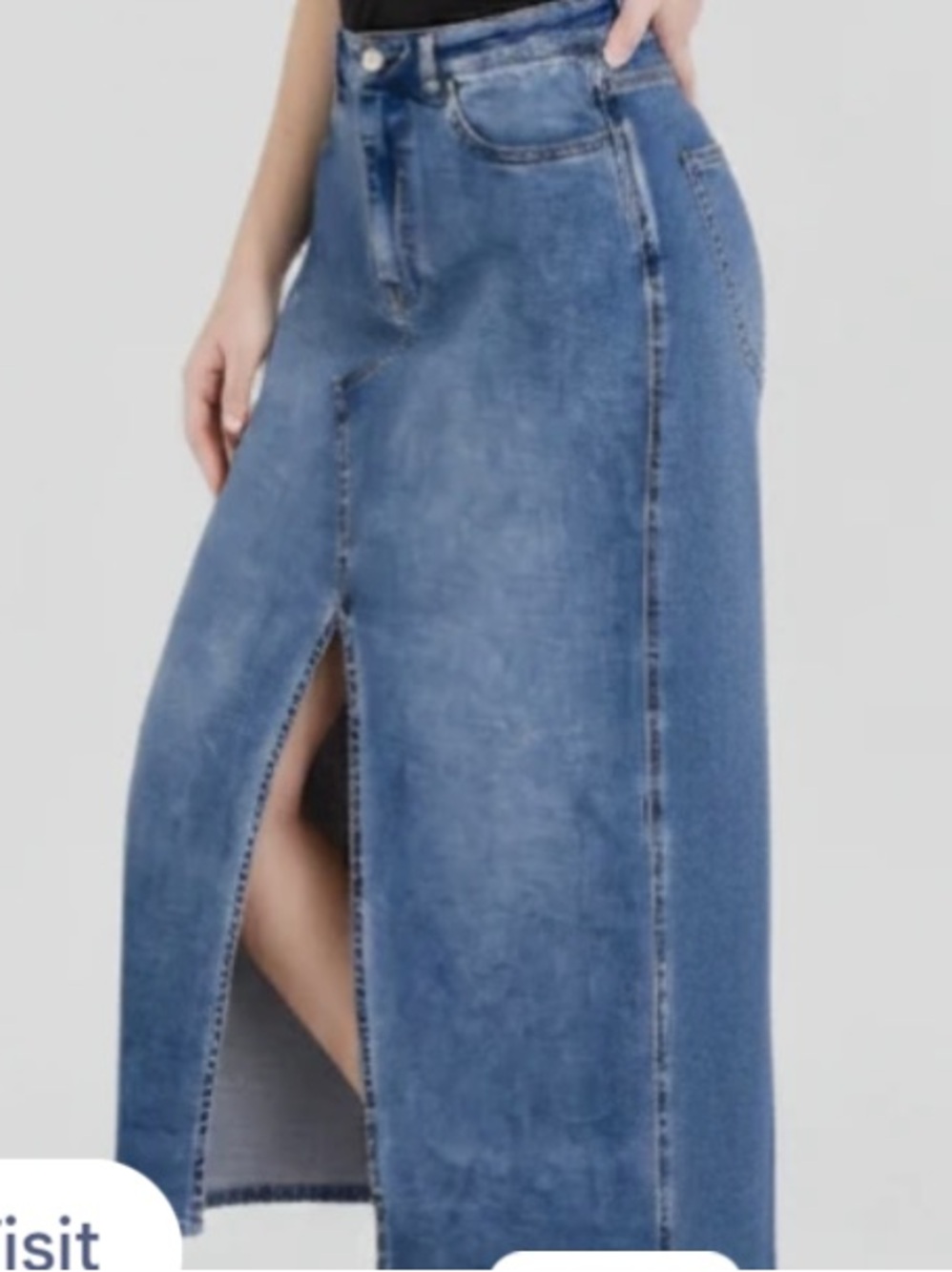 Blue Denim Maxi Skirt with Front Slit